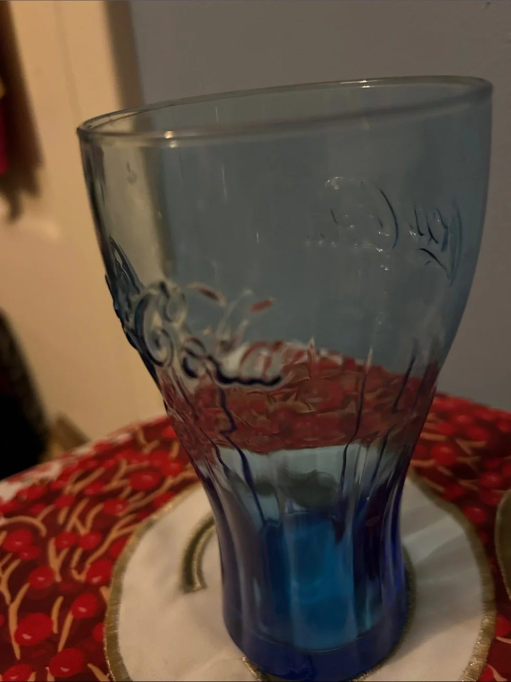 Blue Coca Cola Blue Ombre Glass Tumbler with Embossed Logo EUC
